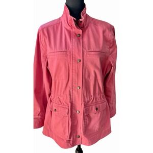 L.L.Bean Womens L Coral Utility Jacket Snap Zip Cotton Stretch Field Coat